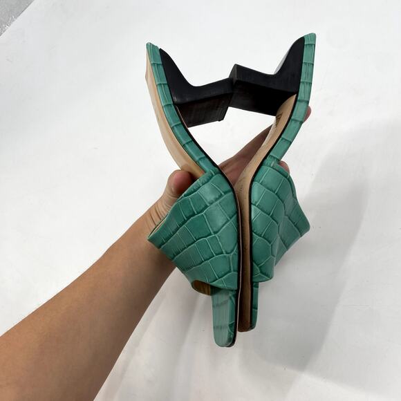 BY FAR Lily Croc-embossed Leather Mules In Light Blue green - Picture 4 of 5